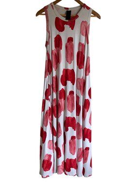 KEDEM SASSON Red Cream Dress Size 1 Lagenlook Dot